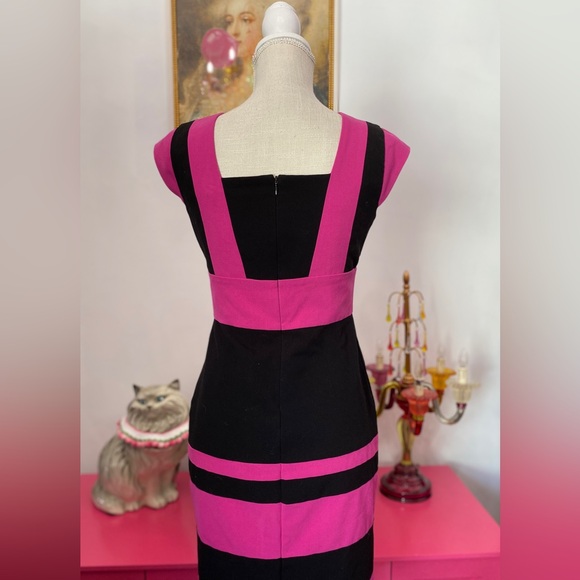 MARC NEW YORK BLACK PINK STRETCH SHEATH DRESS PANELED 4 SMALL - Picture 6 of 8